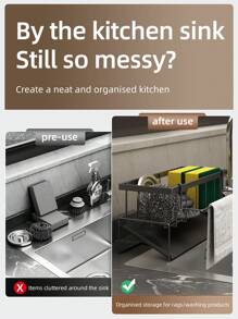 Kitchen Storage Rack, Sink Rag, Drain Rack, Faucet, Sink, Dishwashing Liquid, Steel Knitted Storage Rack, Magic Tool, No-Drill, Countertop Style, Gray Kitchen Supplies, Decoration, Light Luxury Restaurant, Nordic Style, Simple, No Need To Drill Holes, Simple And Fashionable, Will Not Rust, Strong Load-Bearing Capacity, Does Not Take Up Space For Installation Simple, Easy To Clean And Easy To Take Care Of, Large-Capacity Storage Rack, Upgraded Model, Safe And Secure, High-Looking Internet Celebrity Model, New Home Decoration And Thickening - Grey - View 3