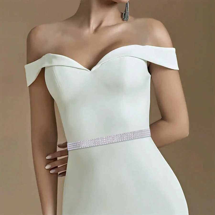 時尚閃亮的新娘腰帶,豪華亮片婚禮派對禮服腰帶 - 彩色 - 查看 1