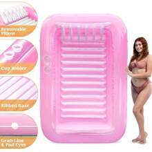 Sloosh Inflatable Tanning Pool Lounge Float, 70" X 46" Suntan Tub Raft Floatie, Tanning Pool With Pillow, Personal Pool Lounger For Adult Summer Water Party,L - Baby Pink - View 6