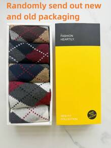 5pairs Men's Christmas Gift Box Set Socks, Mid-calf Length, Perfect For Christmas - Multicolor - View 4