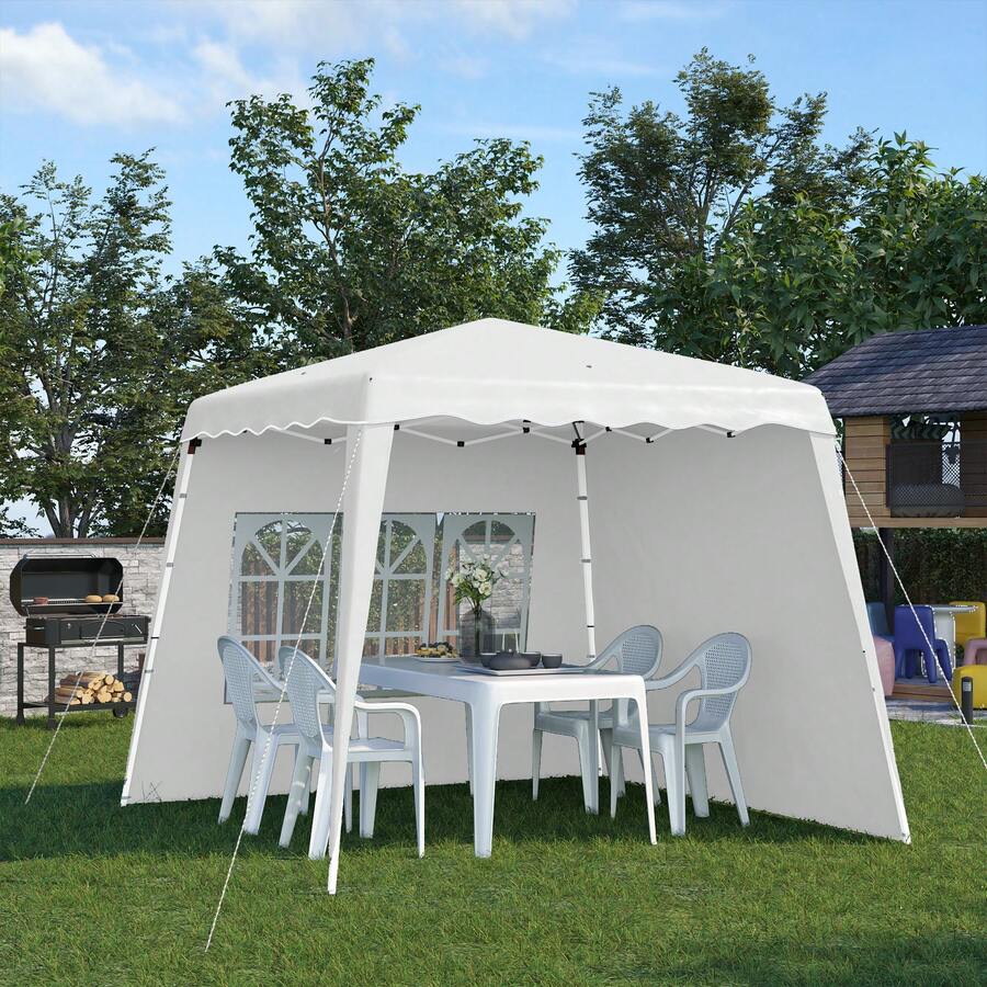 Outsunny Gazebo da Giardino Pieghevole ad Altezza Regolabile in Acciaio e Tessuto Oxford con 2 Pareti, 2.4x2.4x2.5m, Bianco - Bianco - Visualizzare 1