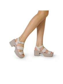 Women Minimalist Platform Slingback Sandals, Open Toe Punky Chunky Summer Sandals For Beach, Vacation - Beige - View 7