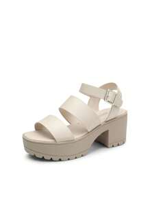 Women Minimalist Platform Slingback Sandals, Open Toe Punky Chunky Summer Sandals For Beach, Vacation - Beige - View 1