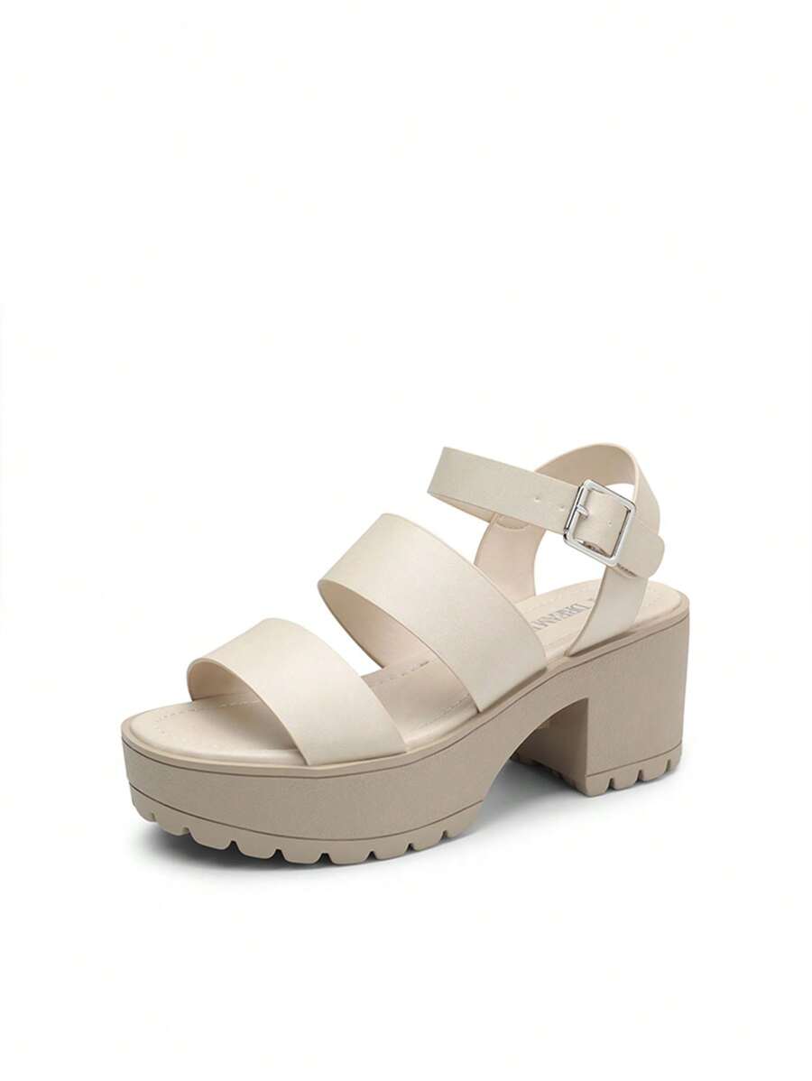 Women Minimalist Platform Slingback Sandals, Open Toe Punky Chunky Summer Sandals For Beach, Vacation - Beige - View 1