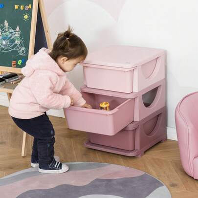 HOMCOM Kids Storage Units With 3 Drawers 3 Tier Chest Vertical Dresser Tower Toy Organizer For Nursery Playroom Kindergarten