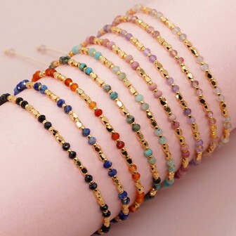 1pc Women's Accessory - Summer Bohemian Style Handwoven Friendship Bracelet With Colorful Mixed 18K Golden Plated &Natural Semi-Precious Stones, Best Gift For Leisure And Vacation