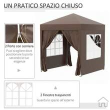 Gazebo 2x2 m Impermeabile con 4 Pareti Rimovibili, Gazebo Pieghevole in Metallo e Poliestere con Borsa da Trasporto, Marrone - Caffè Marrone - Visualizzare 8