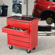 DURHAND 5 Drawer Roller Tool Cabinet Storage Box Workshop Chest Garage Wheeling Trolley W/ Handle - Red - Red - View 2