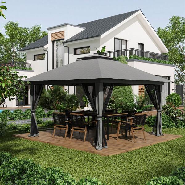 Outsunny Gazebo Pieghevole 4x4 con Borsa da Trasporto, Picchetti, Funi e Sacchi di Sabbia Inclusi, in Acciaio e tessuto Oxford, 392x392x283 cm, Grigio