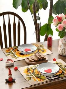 4 Stücke Retro Bauernhaus Stil SonnenBlumen Muster Tischset, Hitzebeständiges Essensmatte, Küchentischdecke, Waschbarer Kaffeematte, Geeignet Für Ferienhaus, Hotel, Restaurant, Küchendekoration Zu Hause, Weihnachtsfeier