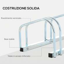 HOMCOM Rastrelliera Portabiciclette Parcheggio per 6 Biciclette in Acciaio, 179x33x27 cm, Argento - Argento - Visualizzare 2