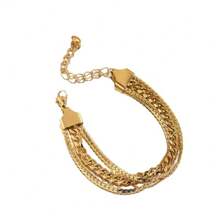 1pc Stainless Steel 18k Plated Triple Layered Crossed Hand Chain Bracelet, French-Style Fashionable Ins Jewelry For Women, Suitable For Party, Dating, Office Wear