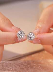 Esberry 1pair Moissanite Rhinestone Wedding Earrings For Women S925 Sterling Silver Stud Earrings Luxury Fine Jewelry Gifts For Girls For Mother's Day Engagement Bridal Jewelry