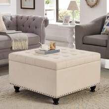 Oversized Storage Ottoman,Large Square Ottoman Bench With Storage,Tufted Sofa Ottomans Storage Footstool,Mid Century Modern Coffee Table With Nailhead Trim For Living Room. - Beige - View 2