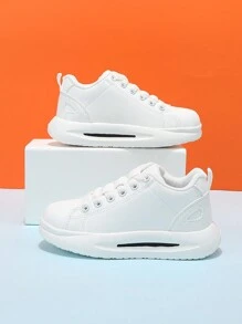 Unisex Kids' White Low-Cut Elastic Band Flat Casual Sneakers, Slip-On Campus Shoes, Comfortable And Lightweight