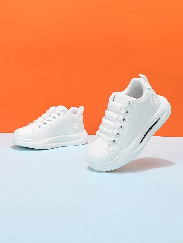 Unisex Kids' White Low-Cut Elastic Band Flat Casual Sneakers, Slip-On Campus Shoes, Comfortable And Lightweight