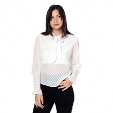 blusa color hueso , manga larga , con volante cuello v - hueso - Ver 2