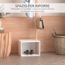 HOMCOM Appendiabiti con Panchina Cubo per Scarpe Per Ingresso e Camera da Letto 6 Ganci, Bambù Legno MDF, Bianco, 40x30x180cm - Multicolore - Visualizzare 7