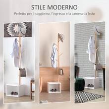 HOMCOM Appendiabiti con Panchina Cubo per Scarpe Per Ingresso e Camera da Letto 6 Ganci, Bambù Legno MDF, Bianco, 40x30x180cm - Multicolore - Visualizzare 8