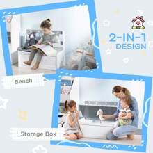 ZONEKIZ 2 In 1 Wooden Toy Box, Kids Storage Bench, Toy Chest With Rod - Grey - Grey - View 5