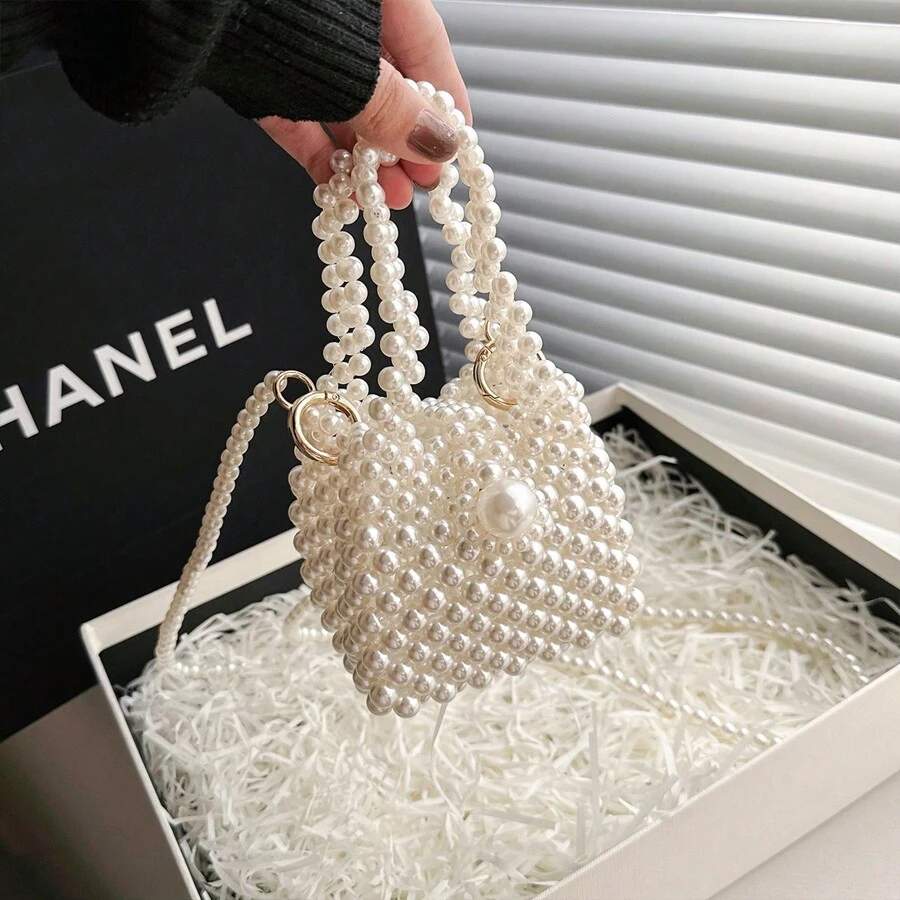 Sac perle perlé élégant et , parfait pour le shopping et le style casual. Il peut être porté comme mini sac à épaule, sac bandoulière, sac à main - Beige - Voir 1