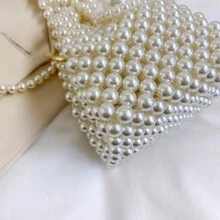 Sac perle perlé élégant et , parfait pour le shopping et le style casual. Il peut être porté comme mini sac à épaule, sac bandoulière, sac à main - Beige - Voir 3