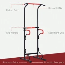 HOMCOM Pull Up Station With Dip Station And Push-Up Stand, Height Adjustable Power Tower, Free Standing Pull Up Bar For Home Gym