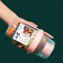 1 件早餐沙拉杯早餐食品容器罐，便携式水果蔬菜轻食带叉盖酸奶杯减肥杯便携式水杯适用于学校办公室、厨房、圣诞礼物、学校用品 - 粉色 - 查看 6