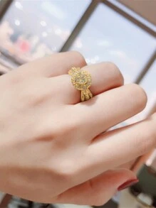 1枚优雅立方氧化锆戒指，适合女性佩戴，可作为婚礼、订婚、情人节、母亲节礼物。 - 金黃色 - 查看 7