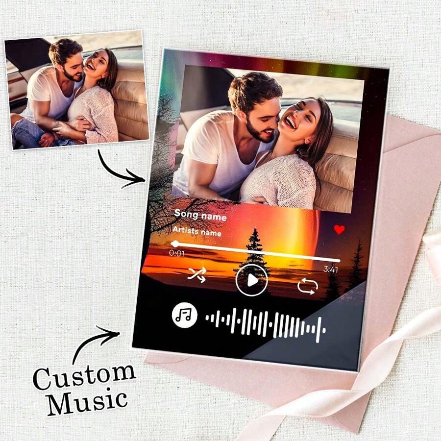 1個您照片的個性化飾板,定製音樂亞克力版,定制照片牌,玻璃藝術相冊封面,特製獨特禮物適合她/他,適用於情人節、母親節、父親節、生日、週年紀念、畢業、婚禮、聖誕節 - 樣式 3 - 查看 1