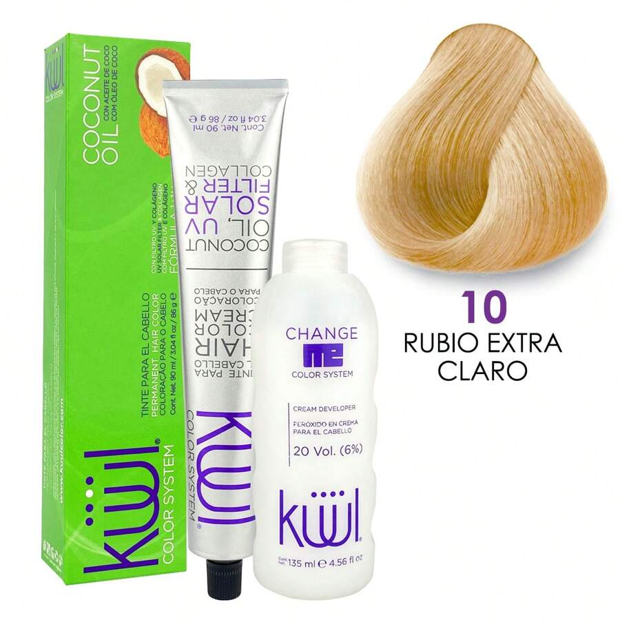 TINTE KUUL PROFESIONAL TONO K10 RUBIO ULTRA CLARO 90 ML + PEROXIDO DE 135ML GRATIS - Champán - Ver 1