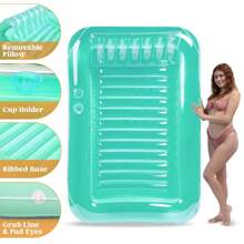 Sloosh Inflatable Tanning Pool Lounge Float, 70" X 46" Suntan Tub Raft Floatie, Tanning Pool With Pillow, Personal Pool Lounger For Adult Summer Water Party,L, Pool Inflatable, Beach Essentials, Pool Float - Cyan - View 6