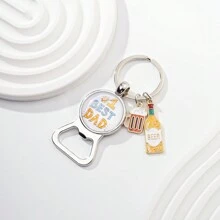 1pc Portable Bottle Opener Keychain With Dad Pattern & Slogan, Father's Day Gift For Both Men And Women Casual Car Accessories Bag Charm Backpack For School