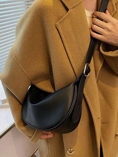 Medium Zipper Hobo Bag Minimalist Black Adjustable Strap, Japanese Bag, Street & Japanese Bag For Women