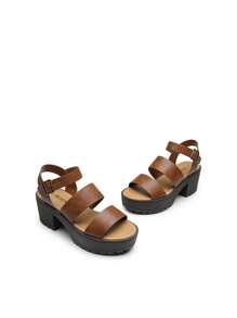 Women Minimalist Platform Slingback Sandals, Open Toe Punky Chunky Summer Sandals For Beach, Vacation - Brown - View 4