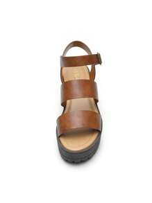 Women Minimalist Platform Slingback Sandals, Open Toe Punky Chunky Summer Sandals For Beach, Vacation - Brown - View 6