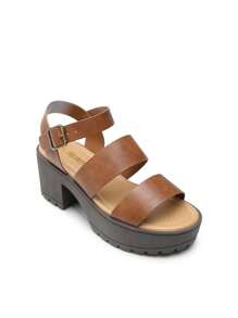 Women Minimalist Platform Slingback Sandals, Open Toe Punky Chunky Summer Sandals For Beach, Vacation - Brown - View 7