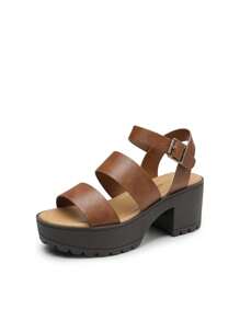 Women Minimalist Platform Slingback Sandals, Open Toe Punky Chunky Summer Sandals For Beach, Vacation - Brown - View 3