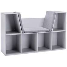 HOMCOM Kids Bookcase Shelf Storage Cabinet Unit, Living Room Sideboard W/ Six Compartments For Toys, Books - Grey - Grey - View 4