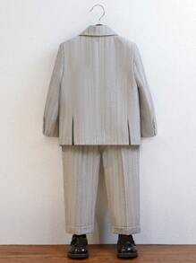 Young Boy 4pcs/Set Suit Set With Double-Breasted Coat, Vest, Pants And Bowtie, Spring - Grey - View 3