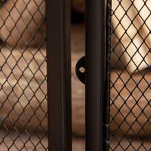 HOMCOM 3-Panel Folding Fireplace Screen With Door, Freestanding Spark Guard, Metal Mesh Fireguard, Black - Black - View 2