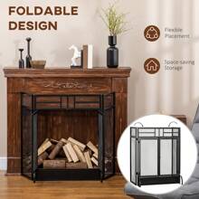 HOMCOM 3-Panel Folding Fireplace Screen With Door, Freestanding Spark Guard, Metal Mesh Fireguard, Black - Black - View 6
