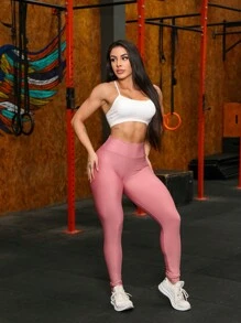 Women Sports Leggings - Rosa Pálido - Ver 5