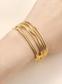 1pc Fashionable Classic Exquisite Multilayered C-Shaped Adjustable Stainless Steel Bangle