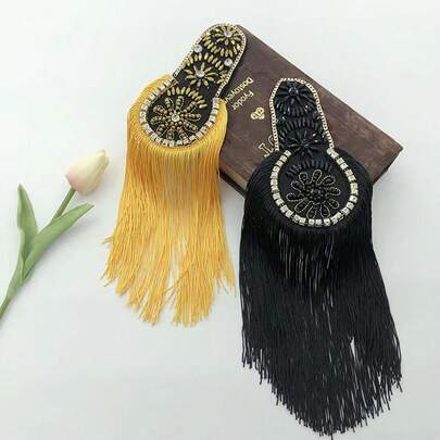 1pc Gold & Black Tassel Epaulet, Fashion Stage Performance Shoulder Brooch Accessory