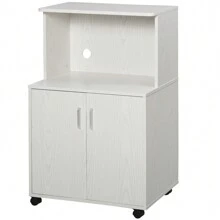 HOMCOM Kitchen Storage Unit, Modern Microwave Stand Trolley Cart, Sideboard With Cabinet,  Locking Wheels, Shelf For Living Room, Dining Room - White - View 4