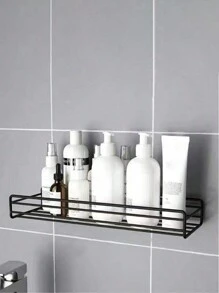 1入組鐵製浴室/廚房壁掛收納架,無需鑽孔安裝,適用於洗髮水、護髮素、沐浴露等 - 黑色 - 查看 2
