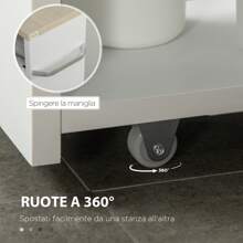 Carrello da Cucina a 3 Ripiani Salvaspazio, Mobiletto Bagno con Rotelle e Maniglia in Legno per Bagno, 48x15x80cm, Bianco - Bianco - Visualizzare 8
