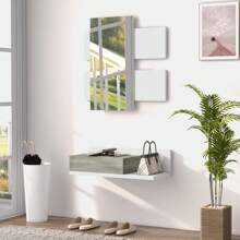 HOMCOM Mobile da Ingresso 2 in 1 con Specchio da Parete 75x3.5x75 cm e Cassetto 75x30.5x20 cm, Set da Ingresso in MDF e Vetro, Grigio e Bianco - Bianco - Visualizzare 1