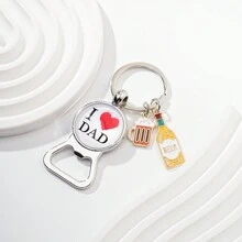1pc Portable Bottle Opener Keychain With Dad Pattern & Slogan, Father's Day Gift For Both Men And Women Casual Car Accessories Bag Charm Backpack For School